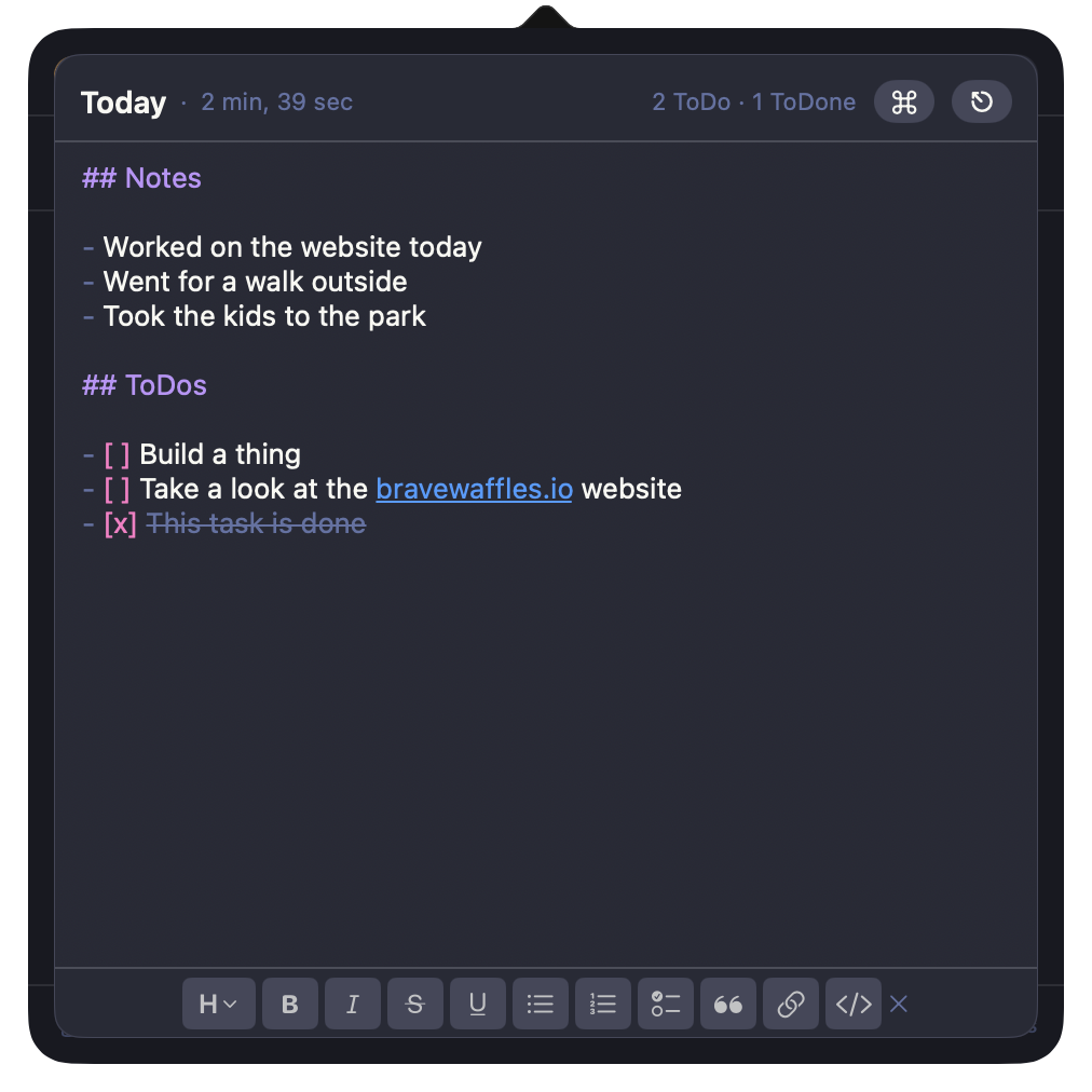 Consistent Notes editor view