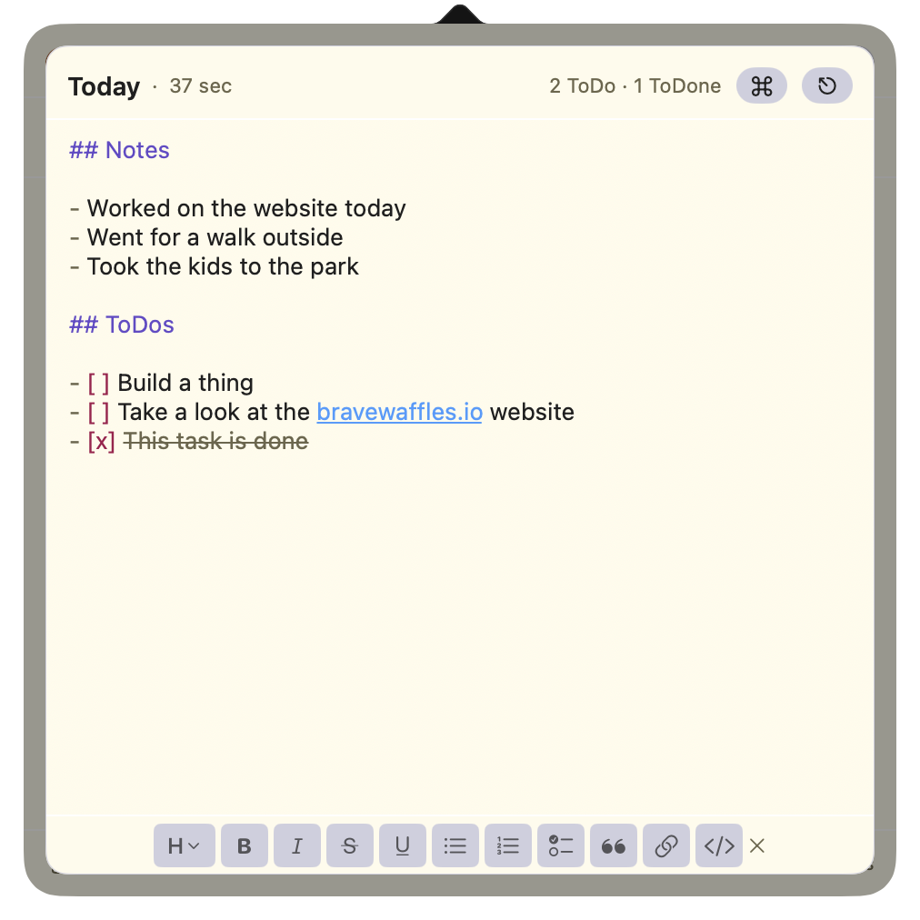 Consistent Notes editor view